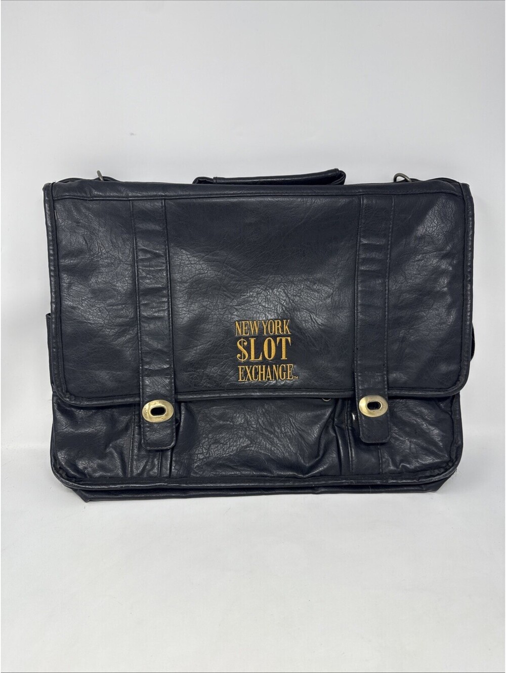 Vintage New York Slot Exchange Faux Leather Messenger Laptop Briefcase Bag